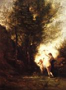camille corot A Nymph Playing with Cupid(Salon of 1857) France oil painting reproduction